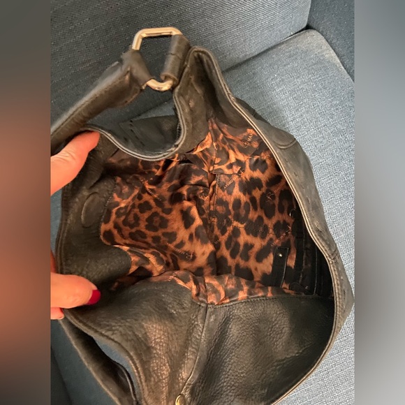 B.Makowski Black Pebble Leather Large Hobo Shoulder Purse Bag Silver Hardware - Picture 5 of 16